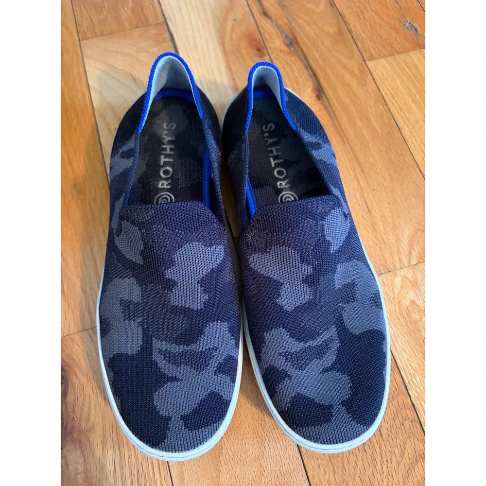 Rothy's Women's 8 Original‎ Slip-On Sneakers Grey Black Camo Knit Flats Shoes